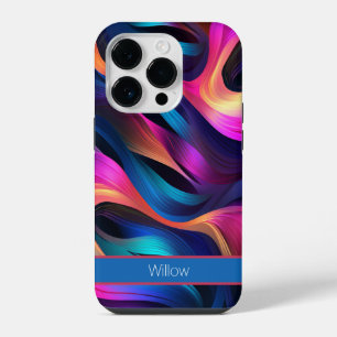 Funda Para iPhone 14 Pro Olas de color neón abstractas modernas