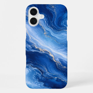 Funda Para iPhone 16 Plus Olas de Mármol Azul Lujo Abstracto