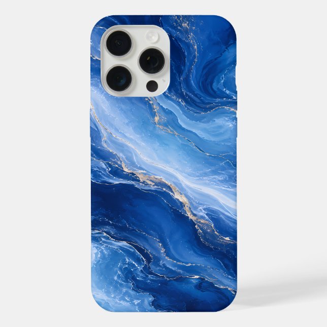 Funda Para iPhone Olas de Mármol Azul Lujo Abstracto (Reverso )
