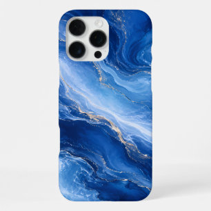Funda Para iPhone 16 Pro Max Olas de Mármol Azul Lujo Abstracto