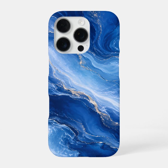 Funda Para iPhone Olas de mármol azul lujo abstracto (Reverso)