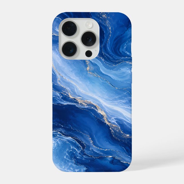 Funda Para iPhone Olas de Mármol Azul Lujo Abstracto (Reverso )