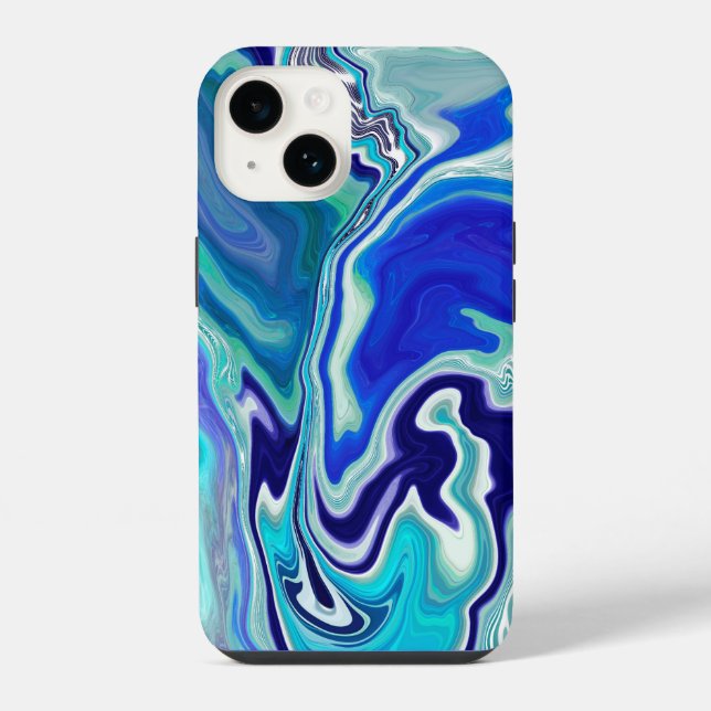 Funda Para iPhone Olas de mármol azul y turquesa (Reverso )
