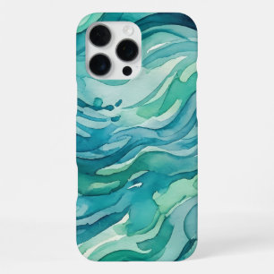 Funda Para iPhone 16 Pro Max Olas de océano acuarela azul verdoso