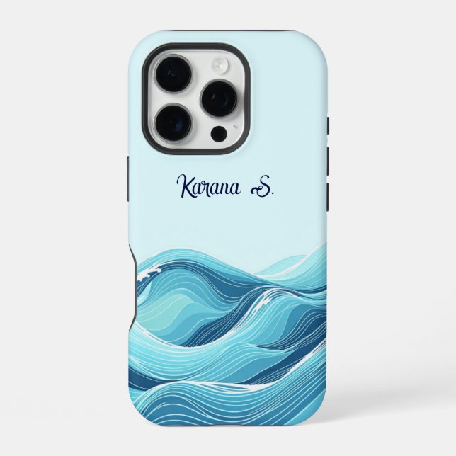 Funda Para iPhone Olas de océano azules abstractas (Reverso )