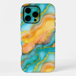 Funda Para iPhone 16 Pro Max Olas de océano en patrón de teal y amarillo-naranj