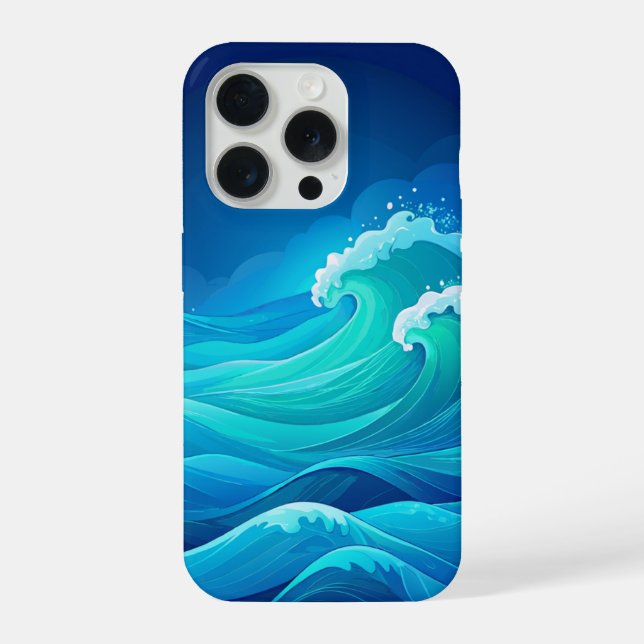 Funda Para iPhone Olas del Océano Arte de Mar Azul Turquesa Navy (Reverso )