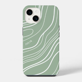 Funda Para iPhone 14 Onda Verde Salvia Moderna Personalizada
