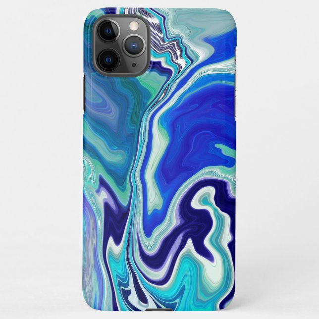 Funda Para iPhone Ondas de mármol azules y Verde azuladas (Reverso)