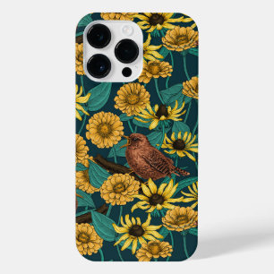 Funda Para iPhone 14 Pro Max Ondas y flores en azul oscuro