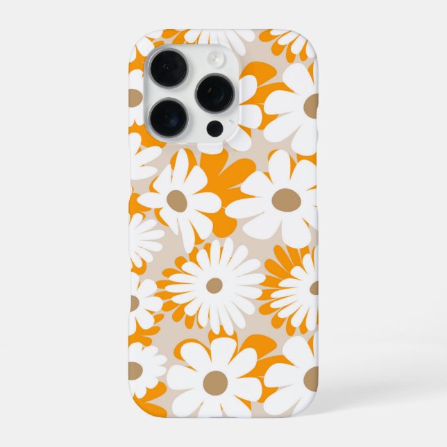 Funda Para iPhone Orange and white floral pattern features daisies (Reverso)