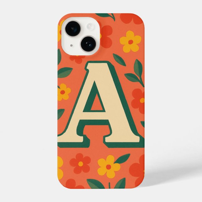Funda Para iPhone "Orange Phone Case with Bold ‘A’ & Floral Design  (Reverso )