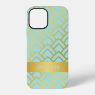 Funda Para iPhone 12 Oro Azul Art Deco Geométrico Nombre Personalizado