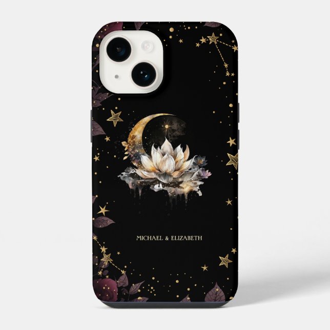 Funda Para iPhone Oro Celestial Sol,Luna, Estrellas de Loto  (Reverso )
