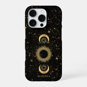 Funda Para iPhone 16 Pro Oro Celestial Sol Luna Estrellas Personalizadas
