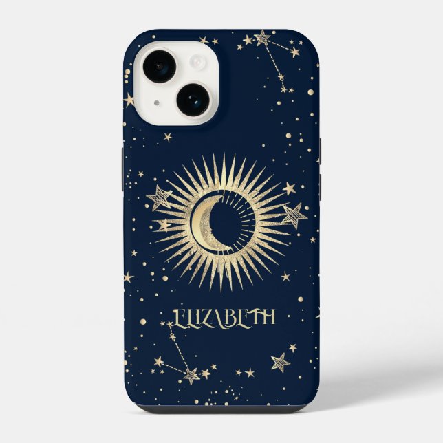 Funda Para iPhone Oro Celestial Sol Y Luna Estrellas   (Reverso )