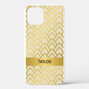 Funda Para iPhone 12 Oro Marfil Patrón Geométrico Art Deco Personalizad