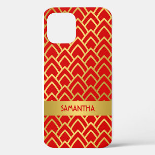 Funda Para iPhone 12 Oro Rojo Art Deco Geométrico Nombre Personalizado