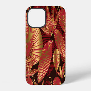 Funda Para iPhone 12 Oro Rojo, Patrón Geométrico Tropical.