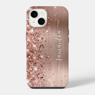 Funda Para iPhone 14 Oro Rosa Brillante Glam Moderno Femenino Firma