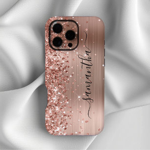 Funda Para iPhone 16 Pro Max Oro Rosa Brillante Glittery Firma Femenina