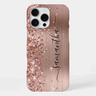 Funda Para iPhone 16 Pro Max Oro Rosa Brillante Glittery Firma Femenina
