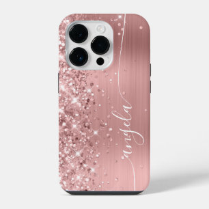 Funda Para iPhone 14 Pro Oro Rosa Glitter Brillante Firma