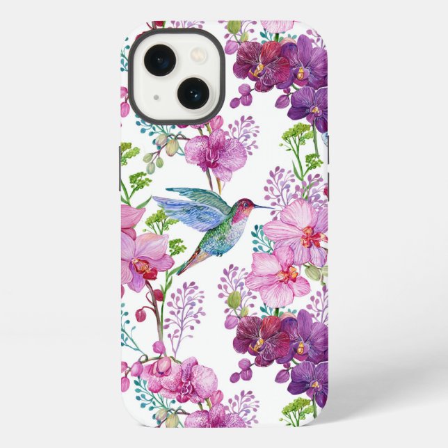 Funda Para iPhone Orquídeas con colibrí (Reverso )
