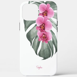 Funda Para iPhone 12 Pro Max Orquídeas Rosa Caliente Floral Tropical con Tu Nom