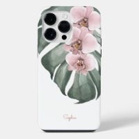 Orquídeas rosadas en floral tropical Monstera con