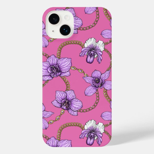 Funda Para iPhone orquídeas y cadenas, violetas y rosas (Reverso )