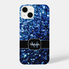 Funda Para iPhone 14 Oscuro Azul profundo brillante purpurina chisme Mo