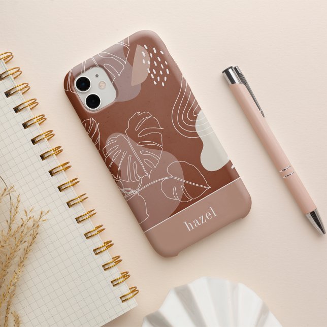 Funda Para iPhone Oscuro Terracota Boho Tropical Monstera Leaf (Subido por el creador)