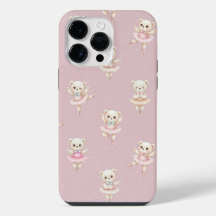 Funda Para iPhone 14 Pro Max Osito Bailarina Rosa Patrón Sin Costuras