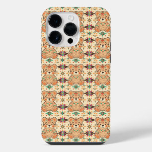 Funda Para iPhone 14 Pro Max Osito de arte popular boho patrón continuo