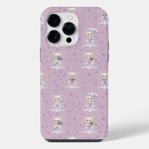 Funda Para iPhone 14 Pro Max Osito Princesa Lila Adorable Patrón