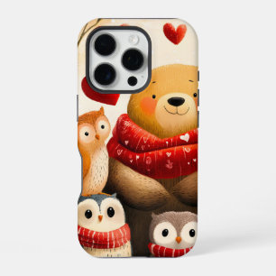 Funda Para iPhone 16 Pro Oso búho familia bosque acogedor amor invernal
