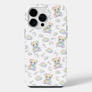 Funda Para iPhone 14 Pro Max Oso de Arcoíris Lindo y Patrón de Nubes Pastel