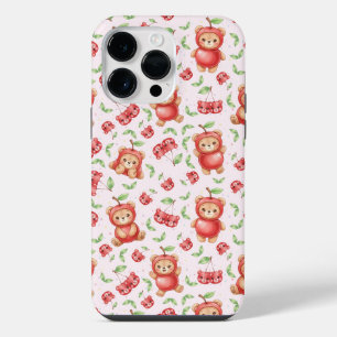 Funda Para iPhone 14 Pro Max Oso de Cereza Adorable y Patrón Continuo de Frutas