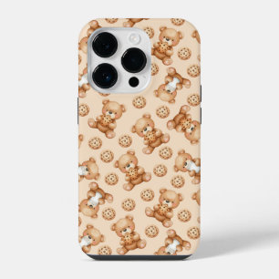 Funda Para iPhone 14 Pro Oso de Leche y Galletas Dulces Patrón Sin Costuras