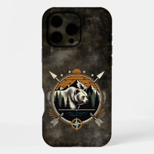 Funda Para iPhone 16 Pro Max Oso de montaña rústico y vintage al aire libre
