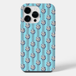 Funda Para iPhone 14 Pro Max Oso de peluche azul y rayas lindo