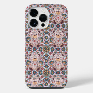 Funda Para iPhone 14 Pro Max Oso de peluche floral boho y mandala ornamentado s
