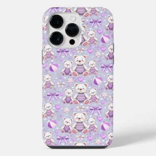 Funda Para iPhone 14 Pro Max Oso Morado a Rayas Lindo y Juguetes Sin Costuras