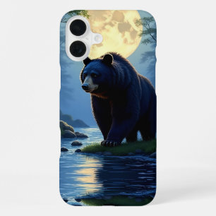 Funda Para iPhone 16 Plus Oso negro en el bosque al borde del agua