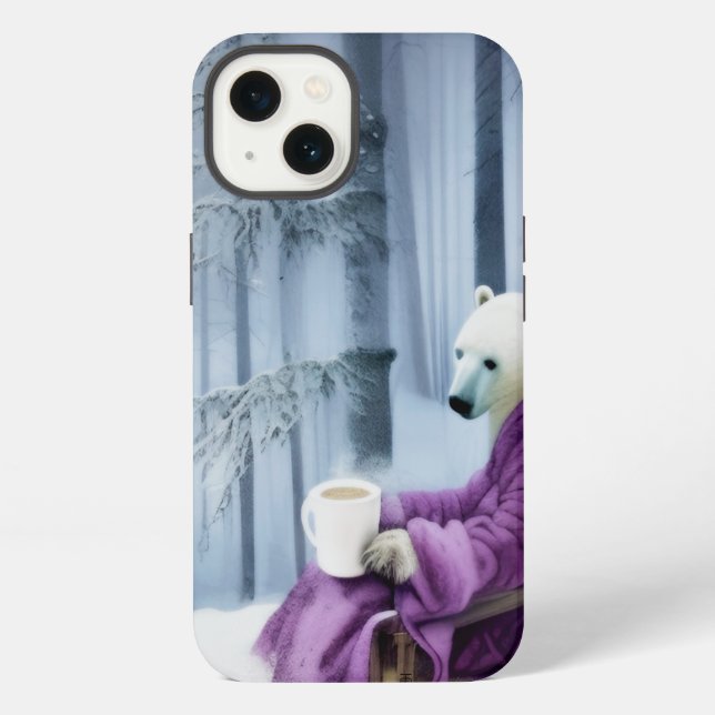 Funda Para iPhone Oso Polar Bebiendo Café (Reverso )