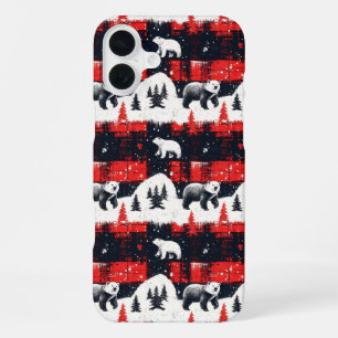 Funda Para iPhone 16 Plus Oso Polar de Cuadros Búfalo Rojo