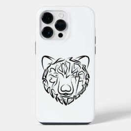 Funda Para iPhone 14 Pro Max Oso tribal blanco y negro