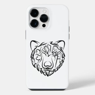 Funda Para iPhone 14 Pro Max Oso tribal blanco y negro