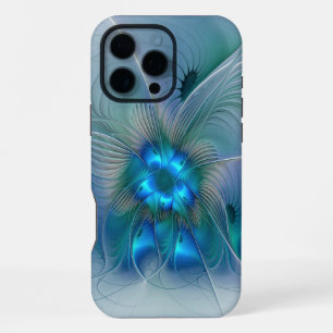 Funda Para iPhone 16 Pro Max Ovaciones de pie, fractal azul turquesa abstracto